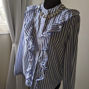 Madewell Striped Ruffle-Front Blouse Size M